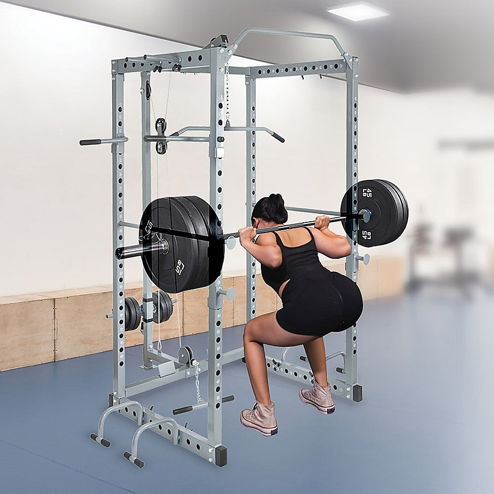 Power Rack Squat Cage Stands W Lat Pulldown Home Gym