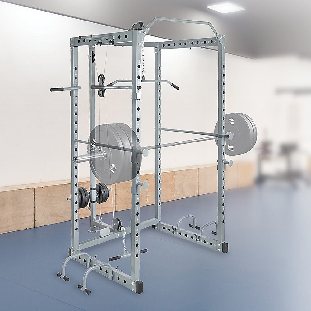 Power Rack Squat Cage Stands W Lat Pulldown Home Gym