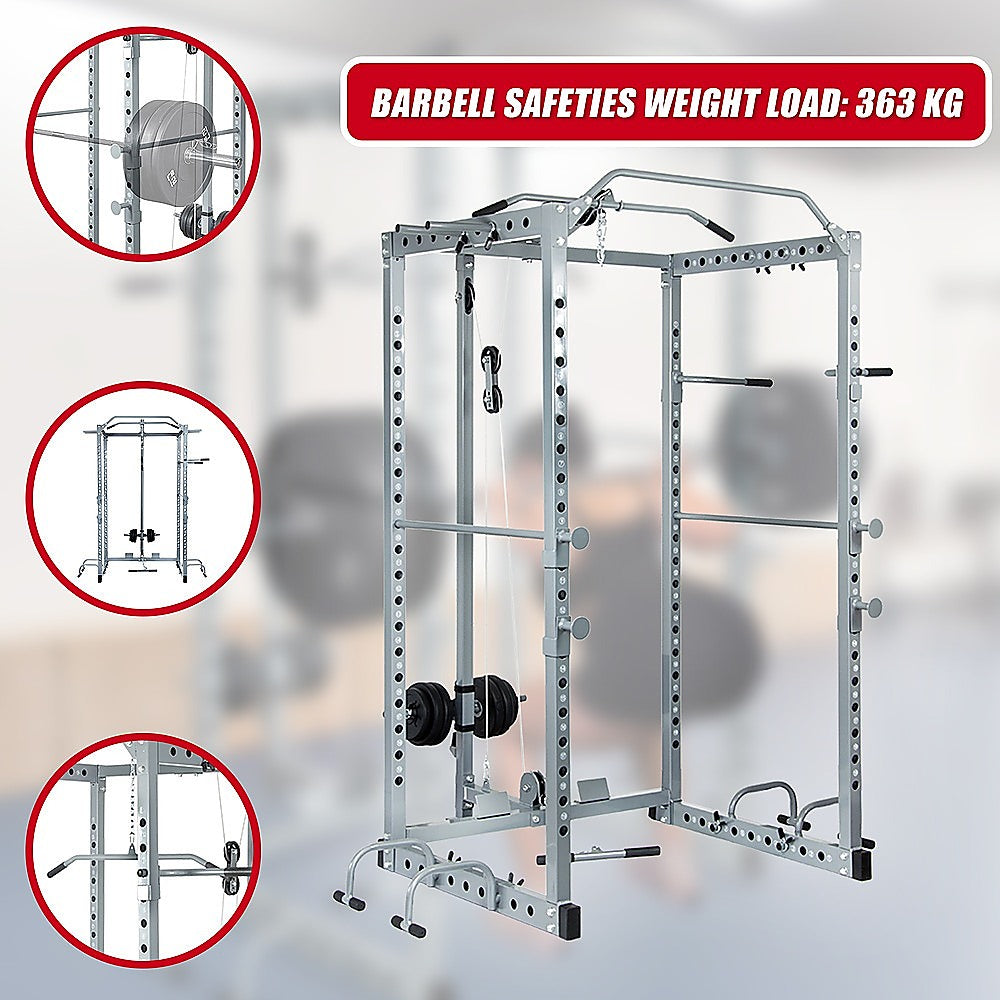 Power Rack Squat Cage Stands W Lat Pulldown Home Gym