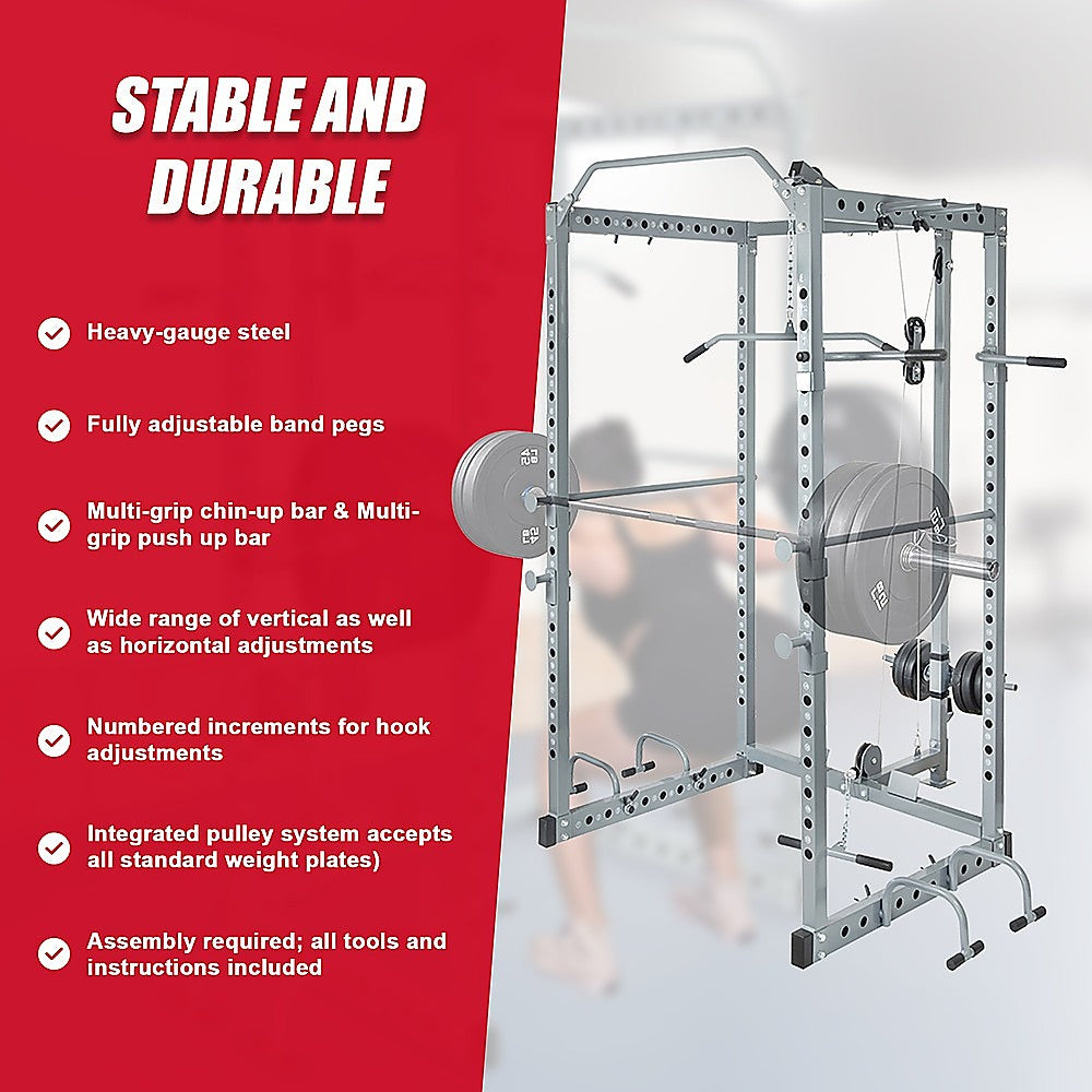 Power Rack Squat Cage Stands W Lat Pulldown Home Gym