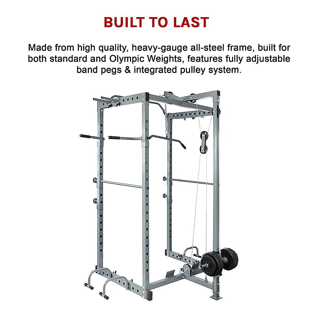 Power Rack Squat Cage Stands W Lat Pulldown Home Gym