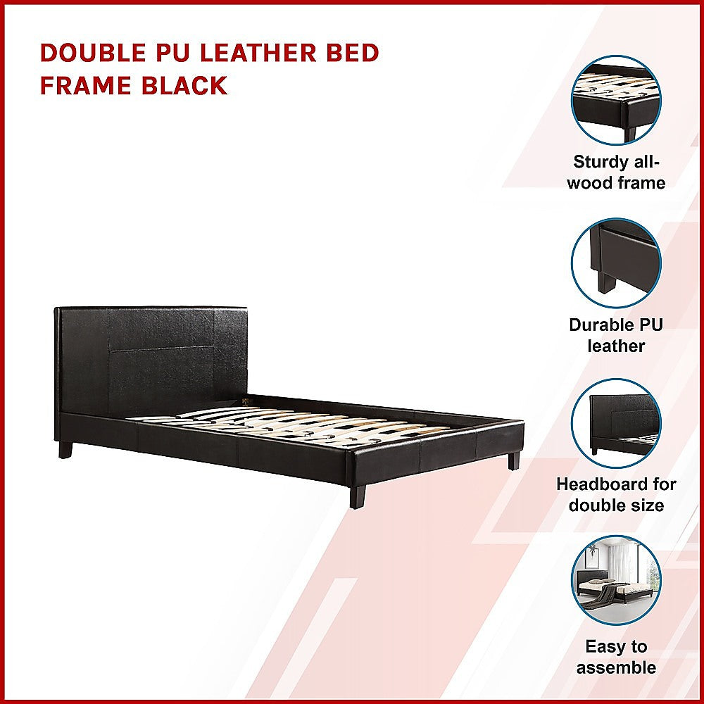 Double Pu Leather Bed Frame Black