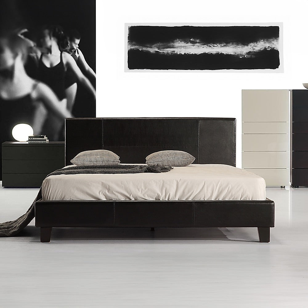 Double Pu Leather Bed Frame Black