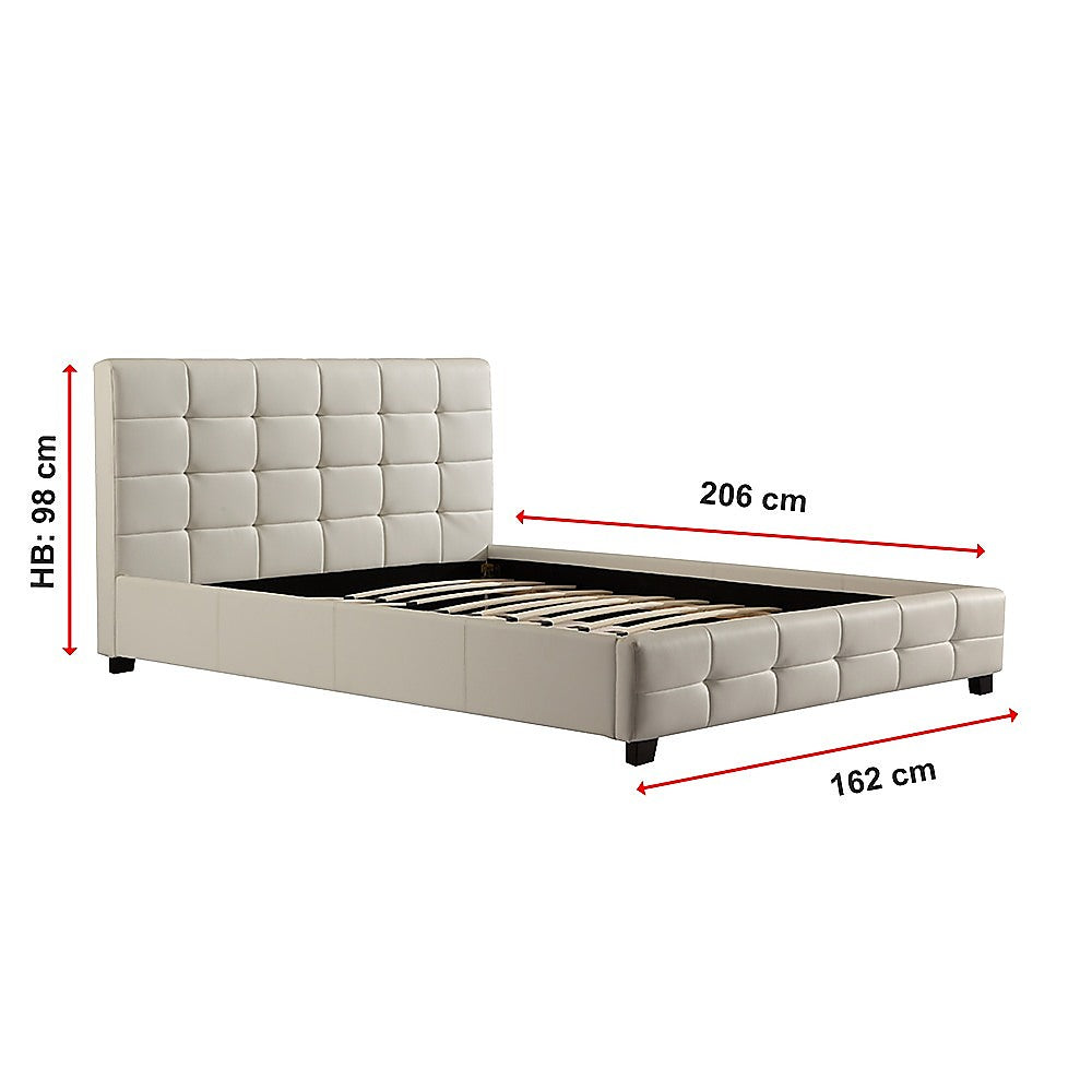 Queen Pu Leather Deluxe Bed Frame White