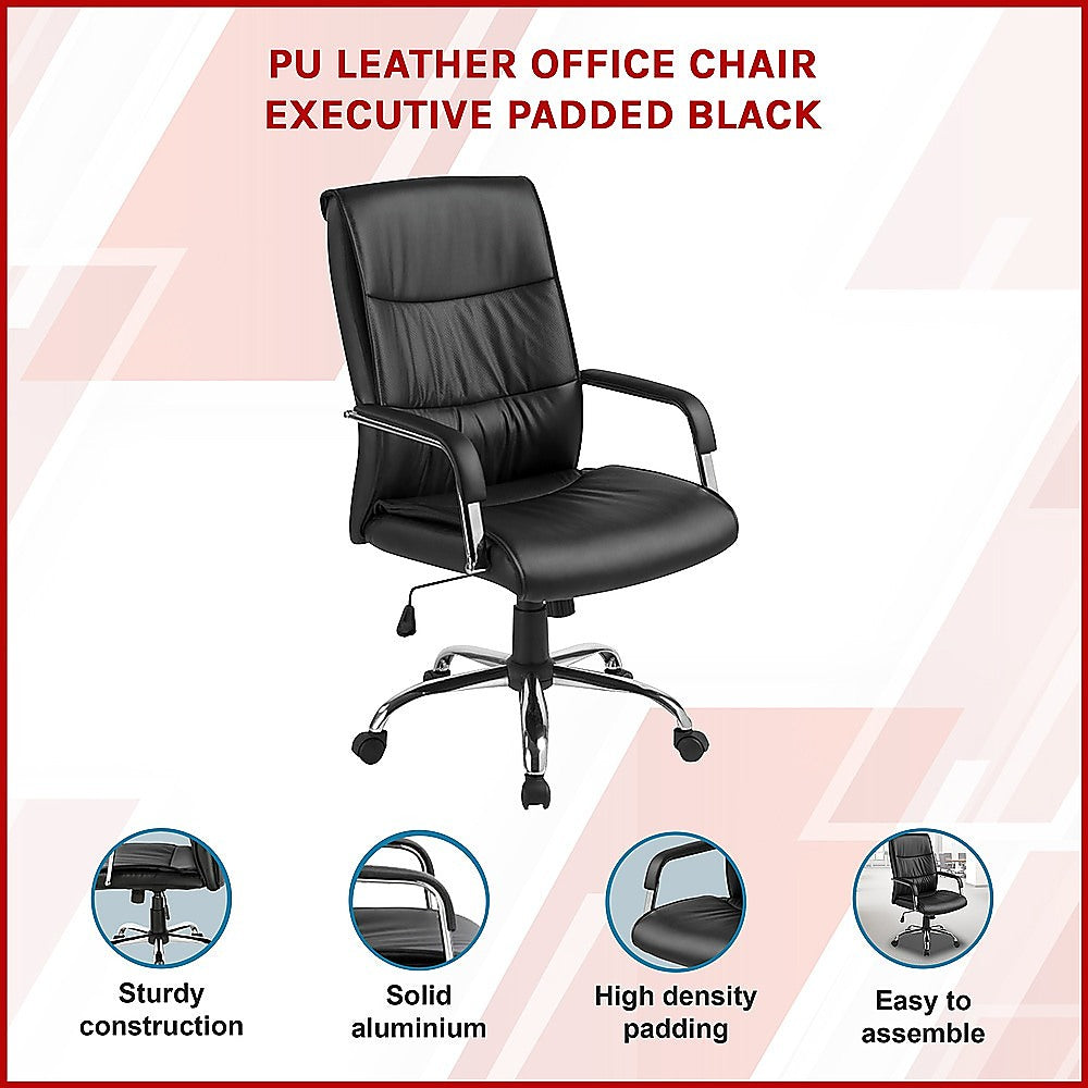 Executive Pu Leather Office Chair With Padded Seat In Classic Black