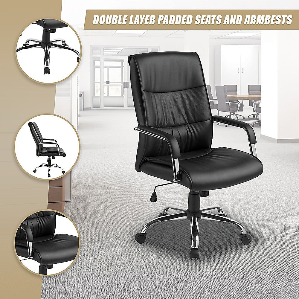 Executive Pu Leather Office Chair With Padded Seat In Classic Black