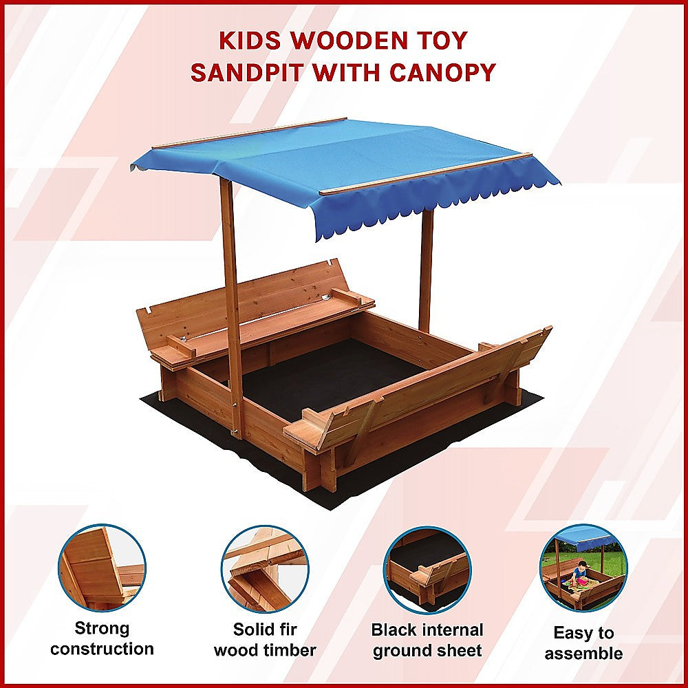 Kids Wooden Toy Sandpit With Canopy