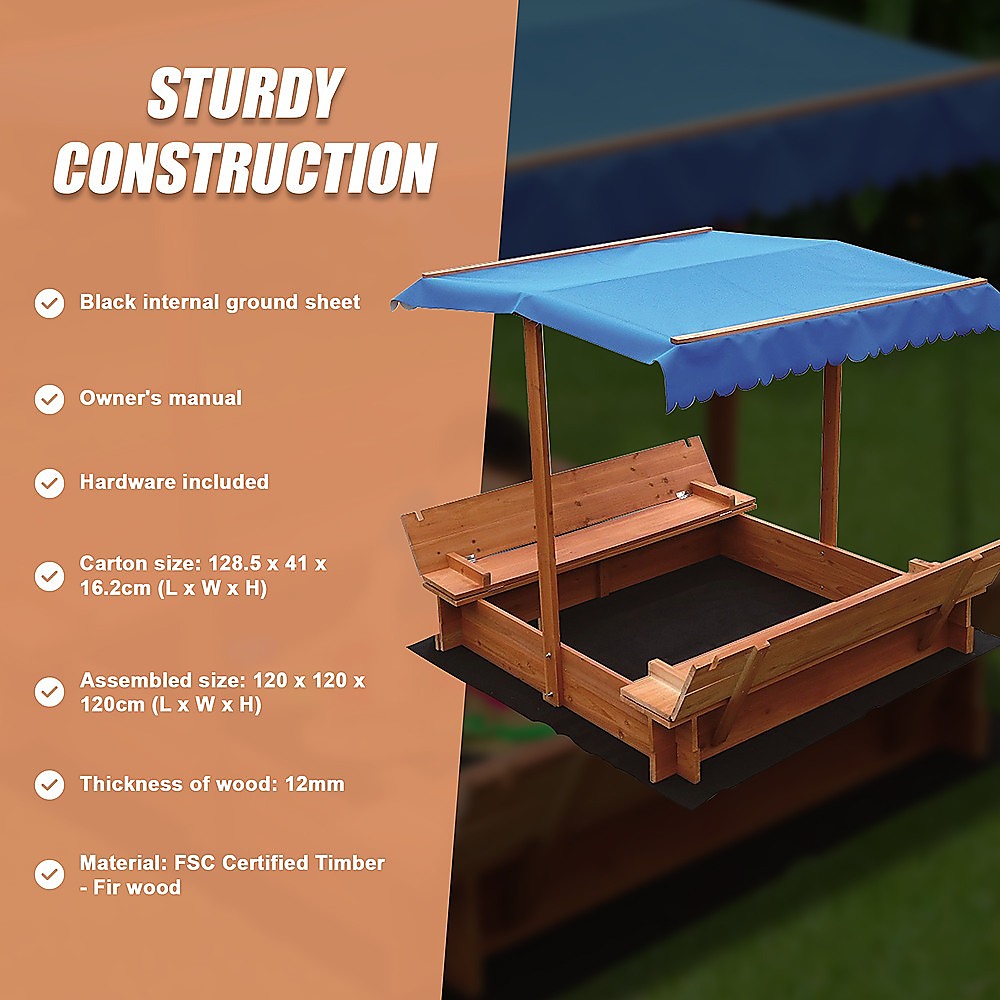 Kids Wooden Toy Sandpit With Canopy