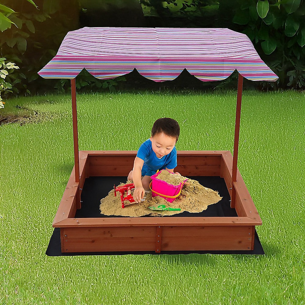 Kids Wooden Toy Sandpit With Adjustable Canopy