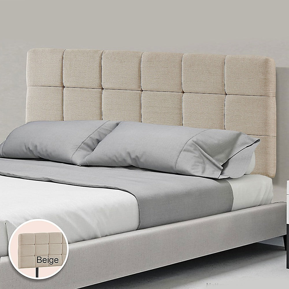 Luxurious Linen Fabric Double Bed Deluxe Headboard - Beige