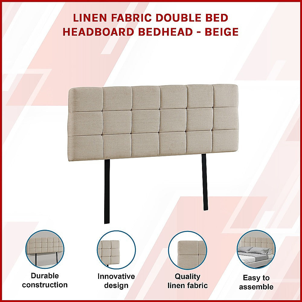 Luxurious Linen Fabric Double Bed Deluxe Headboard - Beige