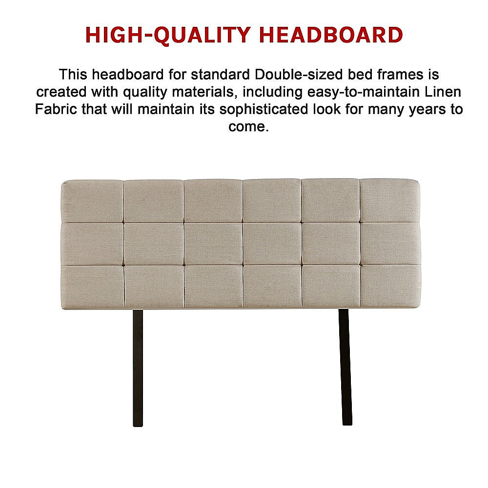 Luxurious Linen Fabric Double Bed Deluxe Headboard - Beige