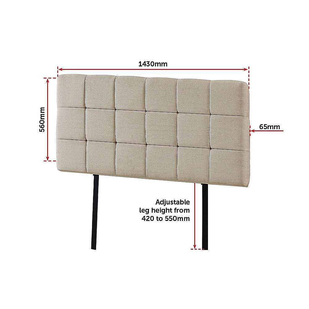 Luxurious Linen Fabric Double Bed Deluxe Headboard - Beige