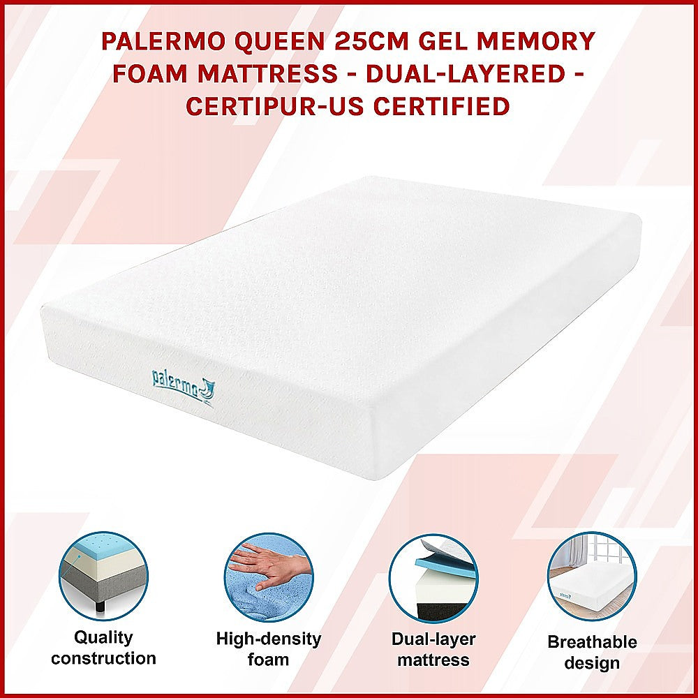 Queen 25Cm Gel Memory Foam Mattress - Dual-Layered