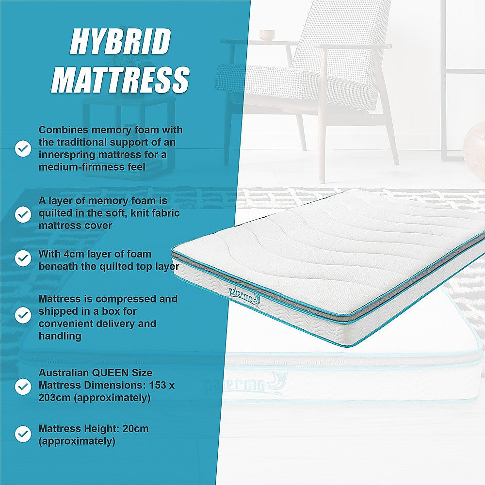 Queen 20Cm Memory Foam And Innerspring Hybrid Mattress