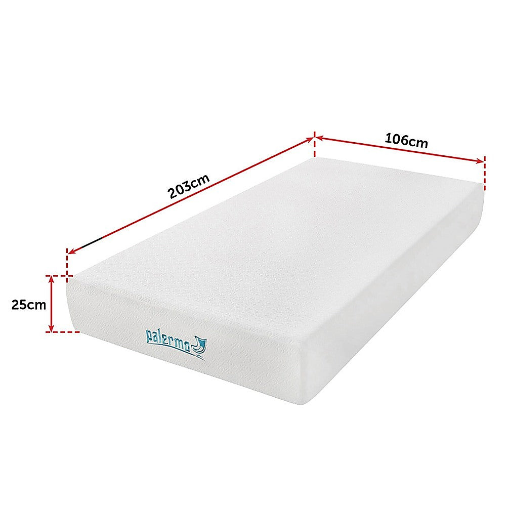 Palermo King Single 25Cm Gel Memory Foam Mattress - Dual-Layered - Certipur-Us Certified