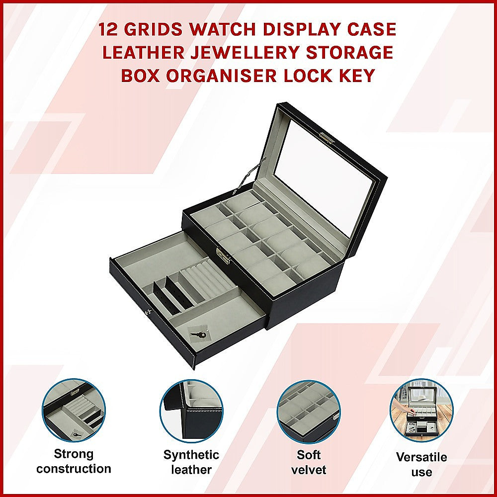 Leather Watch Display Case With Lock & Key