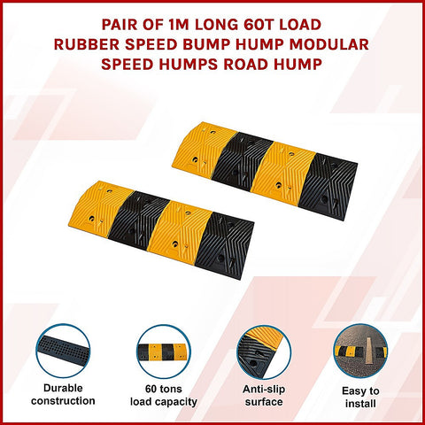 Pair Of 1M Long Rubber Speed Bumps (60T Load)