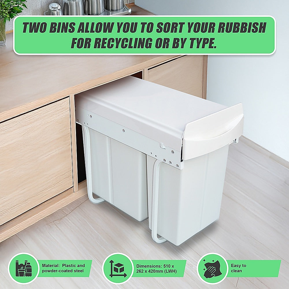 Kitchen Dual Slide Bin 10L+20L Garbage Rubbish Waste