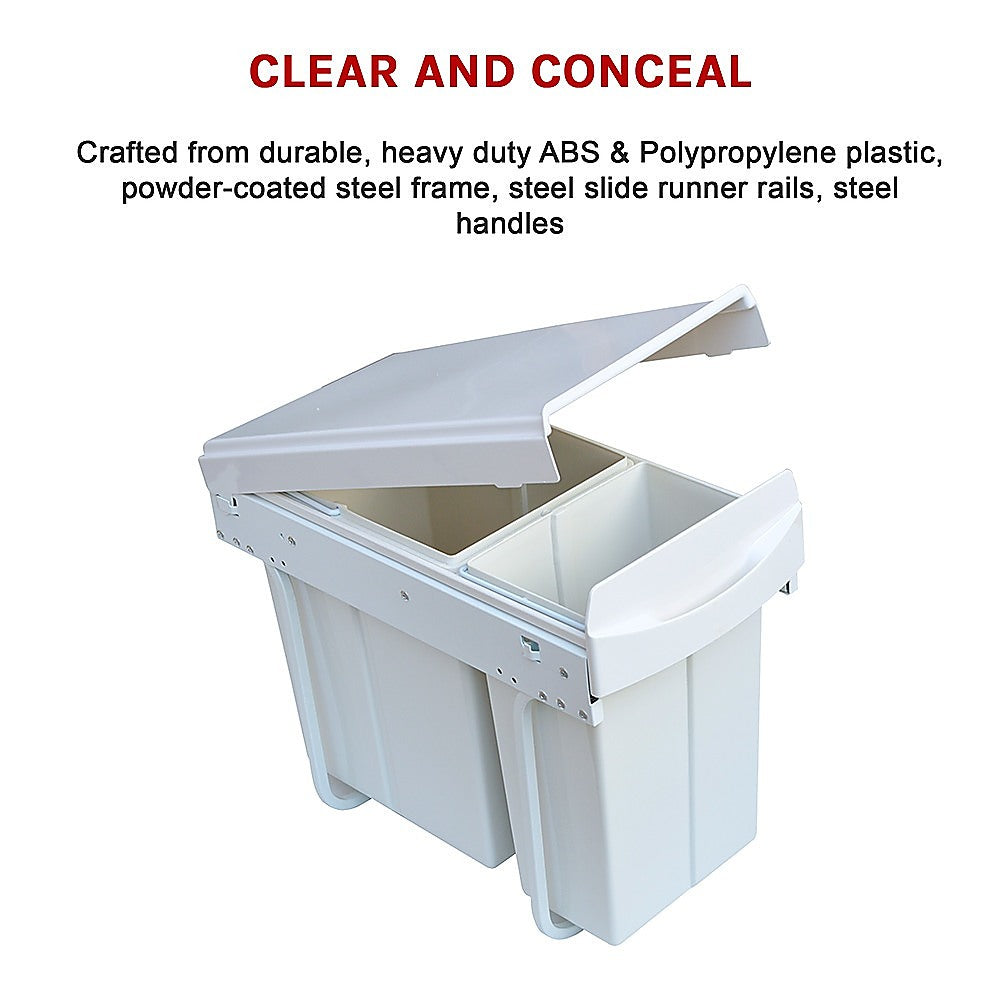 Kitchen Dual Slide Bin 10L+20L Garbage Rubbish Waste