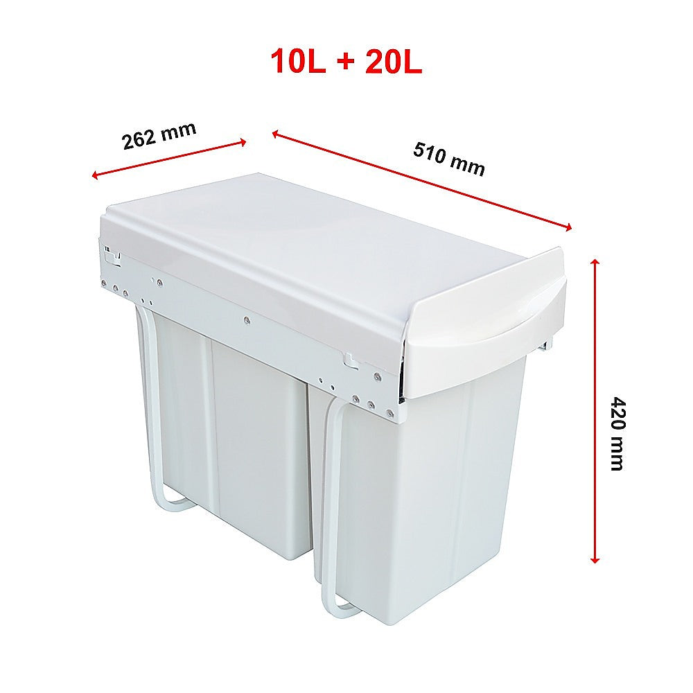 Kitchen Dual Slide Bin 10L+20L Garbage Rubbish Waste