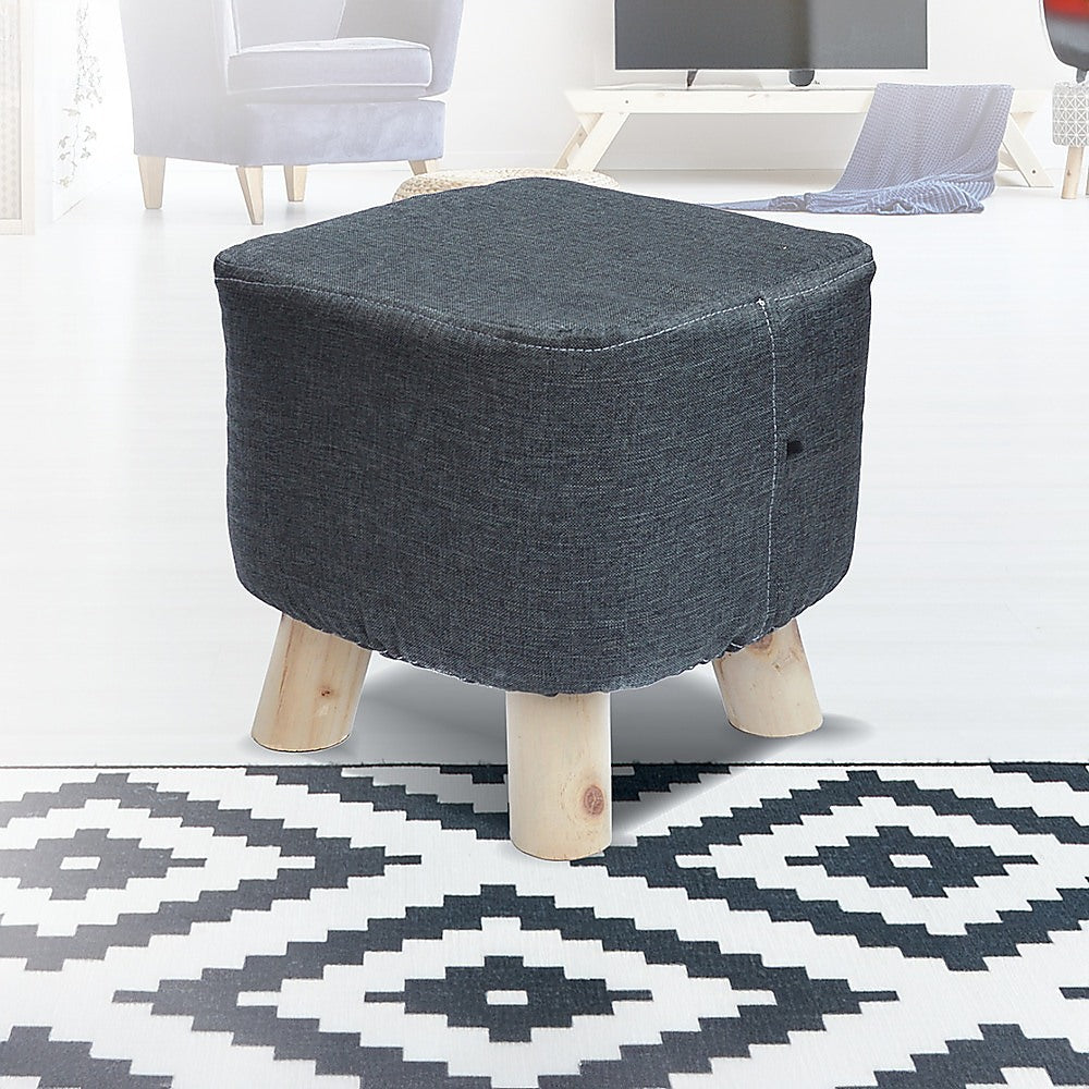 Fabric Ottoman Foot Stool Rest Pouffe Squircle Footstool- Charcoal/ Grey