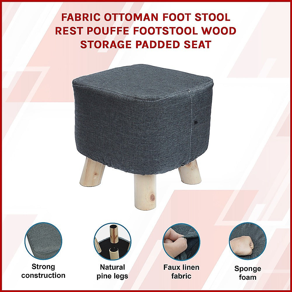 Fabric Ottoman Foot Stool Rest Pouffe Squircle Footstool- Charcoal/ Grey