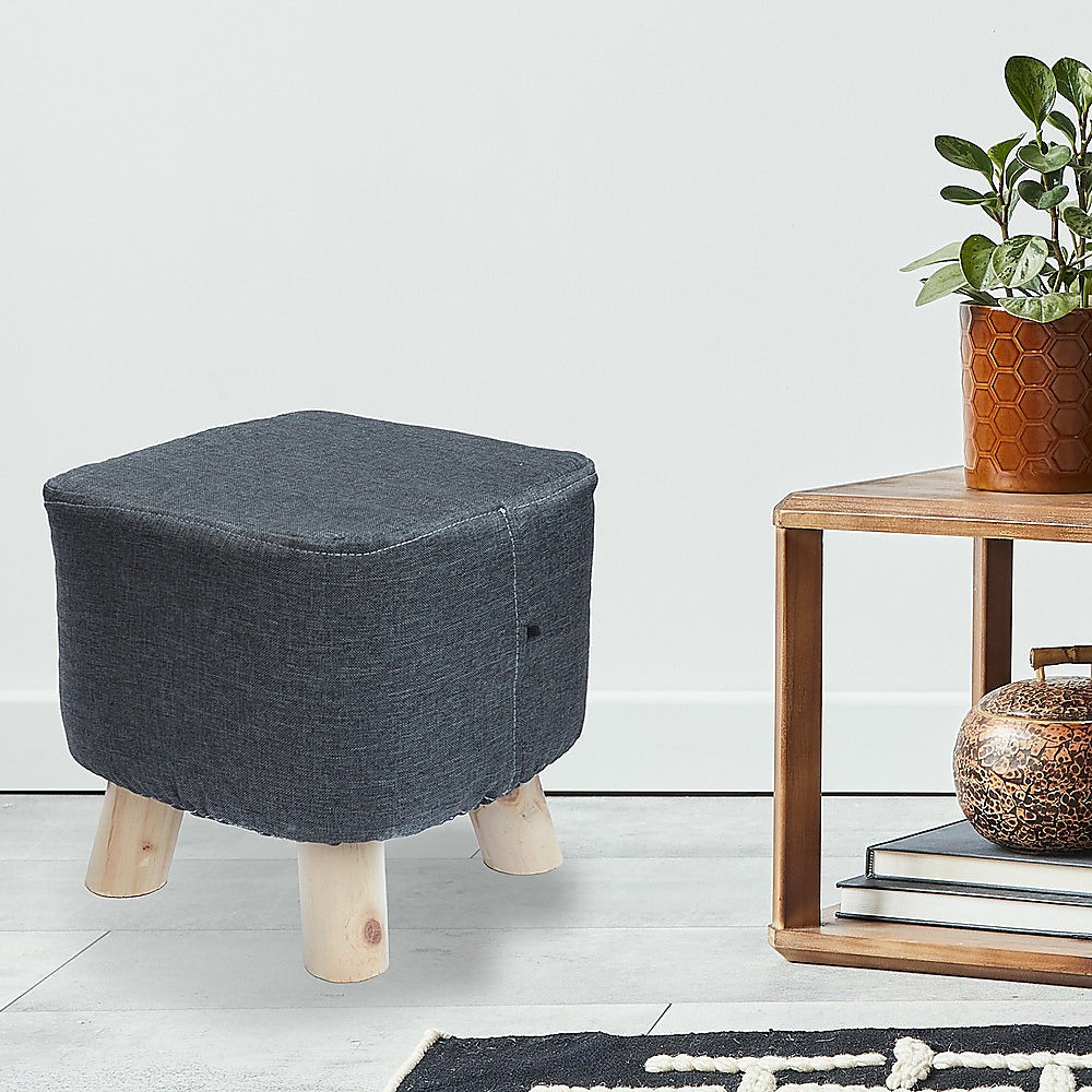 Fabric Ottoman Foot Stool Rest Pouffe Squircle Footstool- Charcoal/ Grey