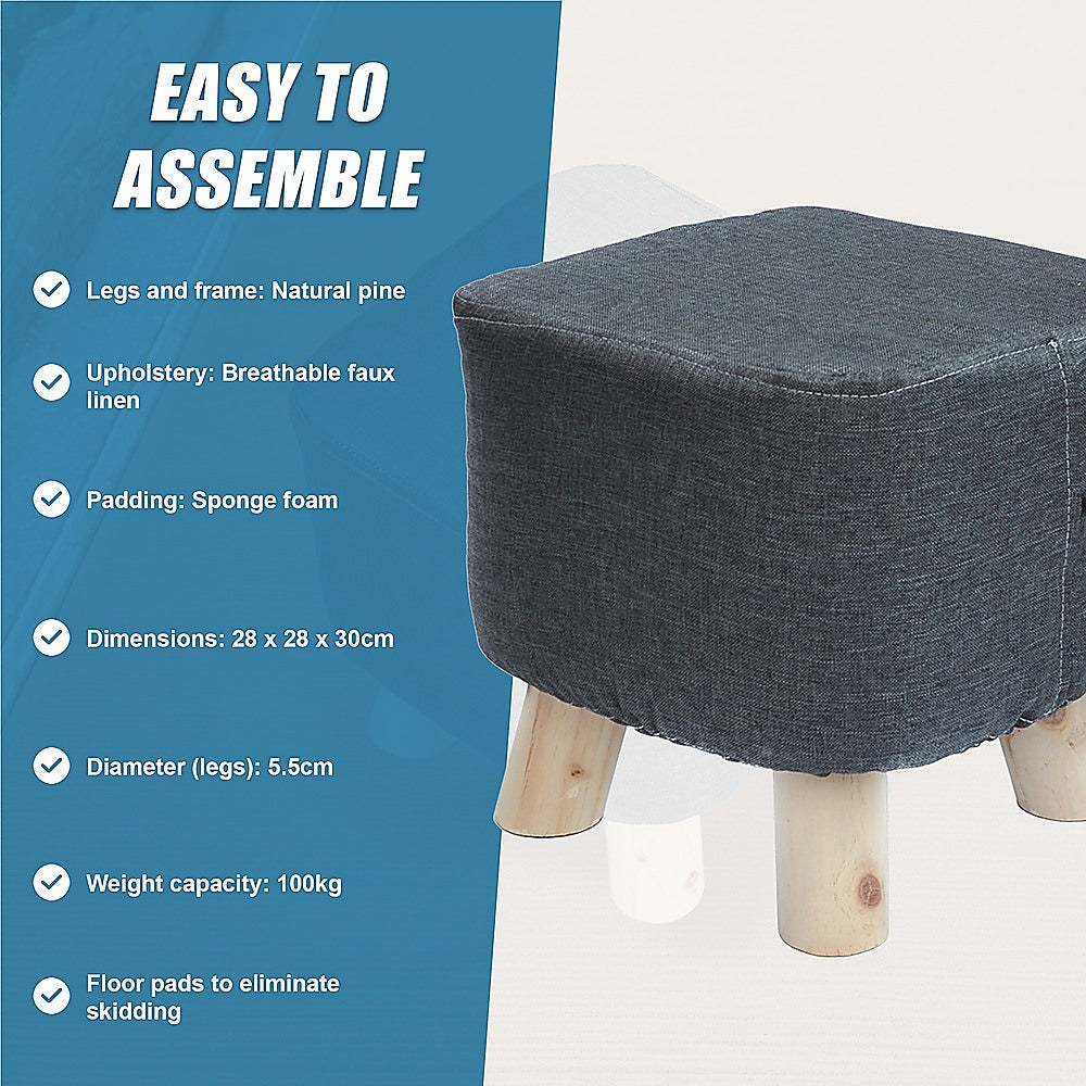 Fabric Ottoman Foot Stool Rest Pouffe Squircle Footstool- Charcoal/ Grey