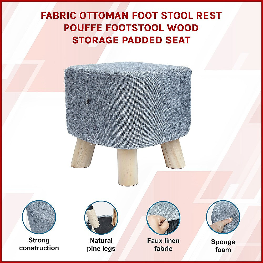 Fabric Ottoman Foot Stool Rest Pouffe Squircle Footstool- Charcoal/ Grey