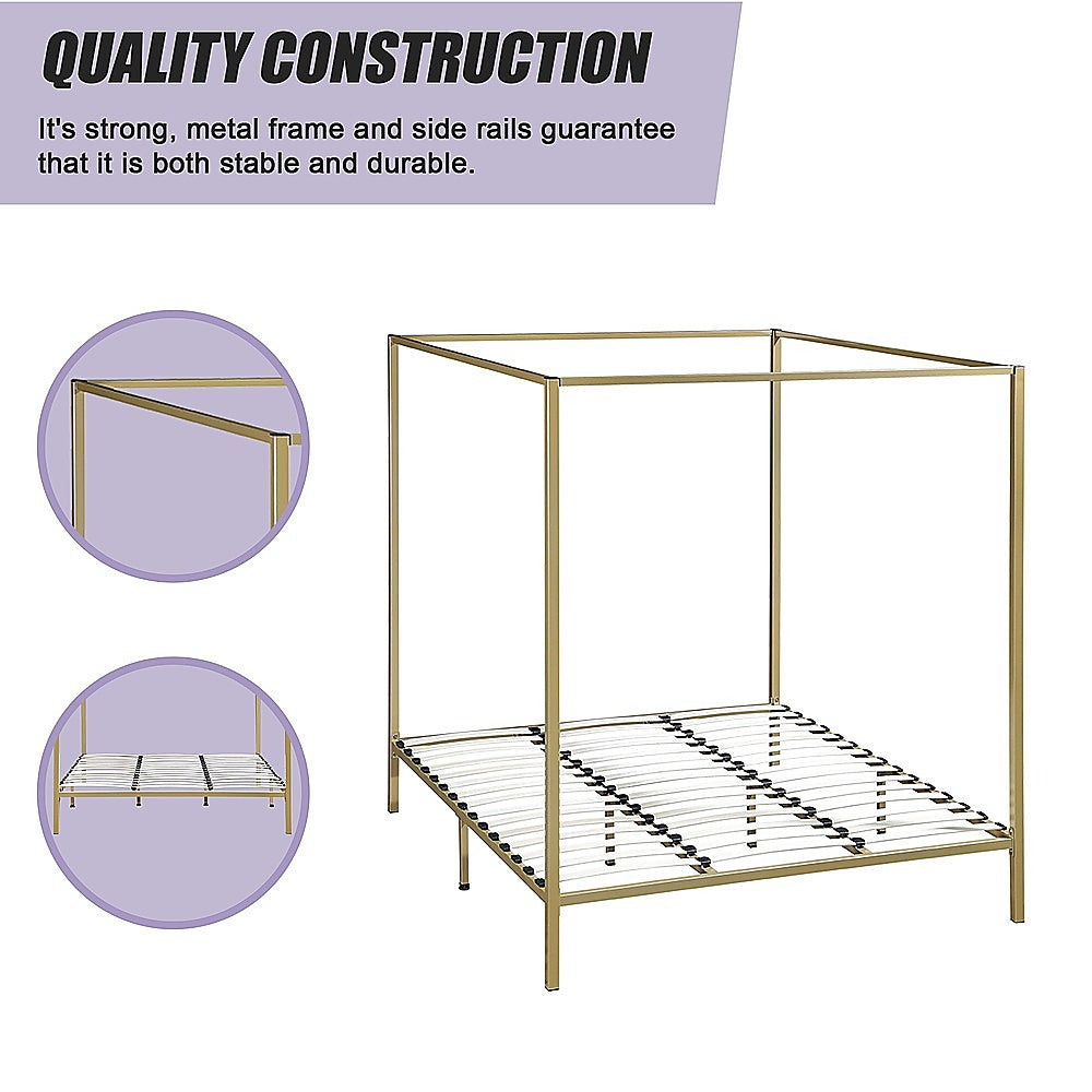 Stylish design 4 Four Poster King Bed Frame-Gold/Cream