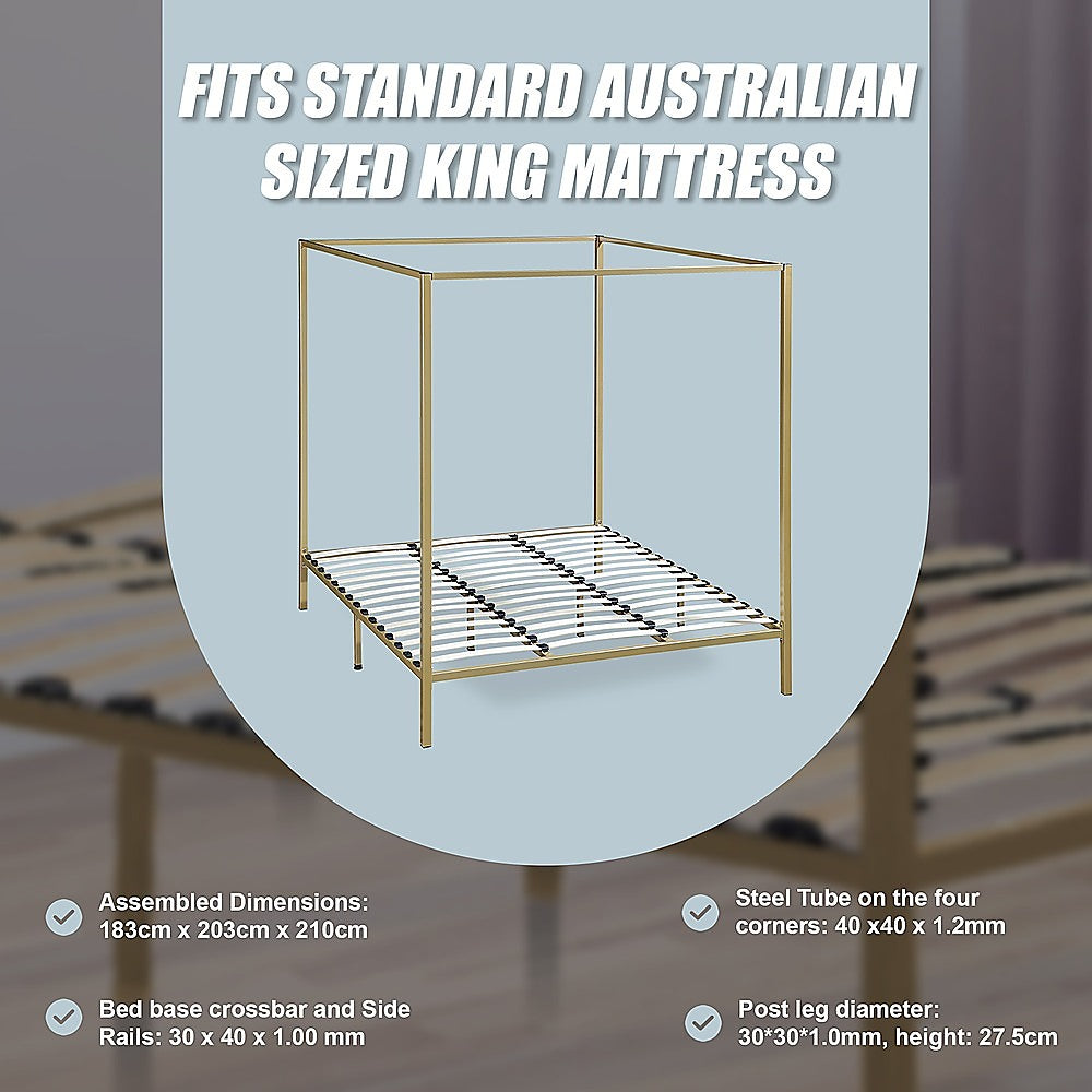 Stylish design 4 Four Poster King Bed Frame-Gold/Cream