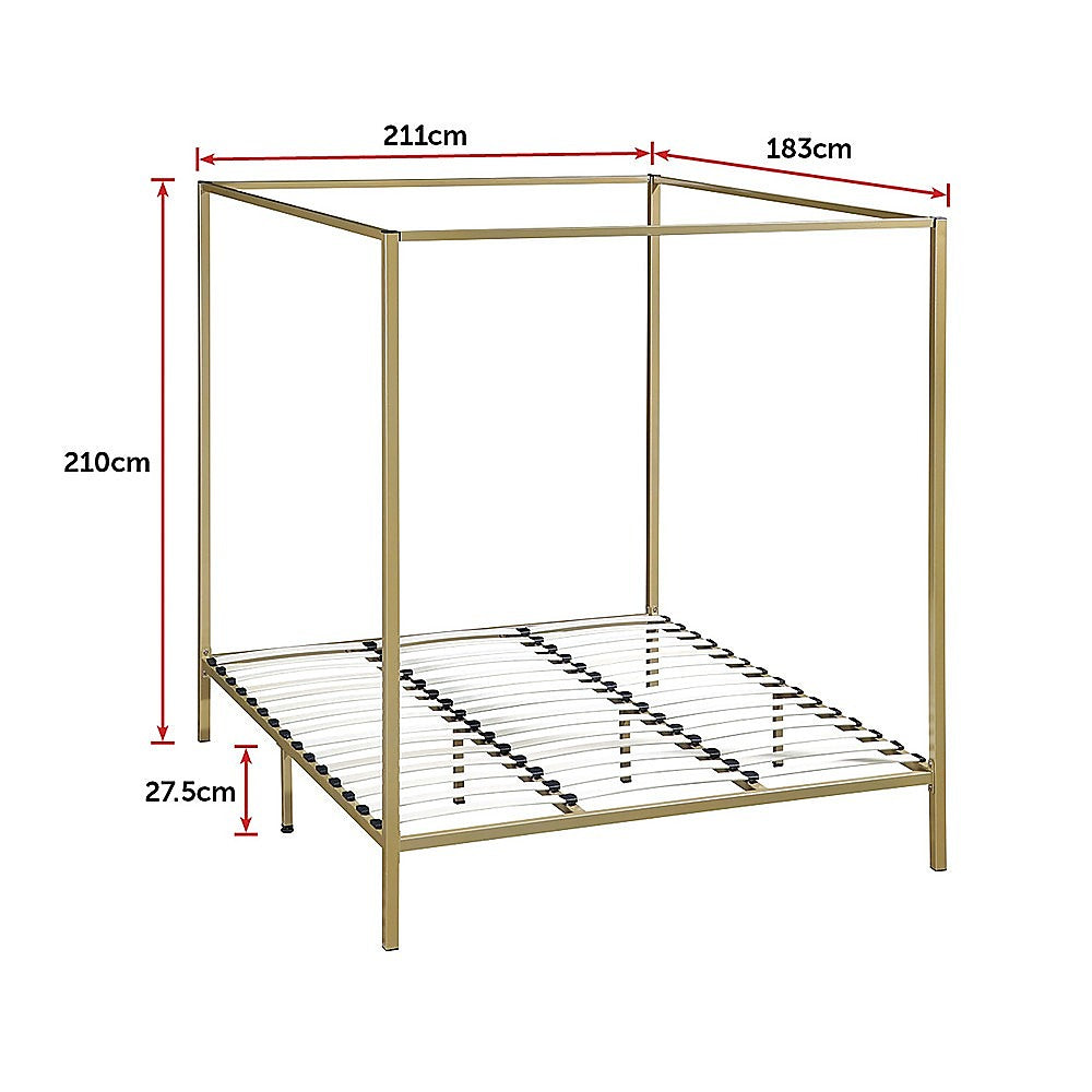 Stylish design 4 Four Poster King Bed Frame-Gold/Cream