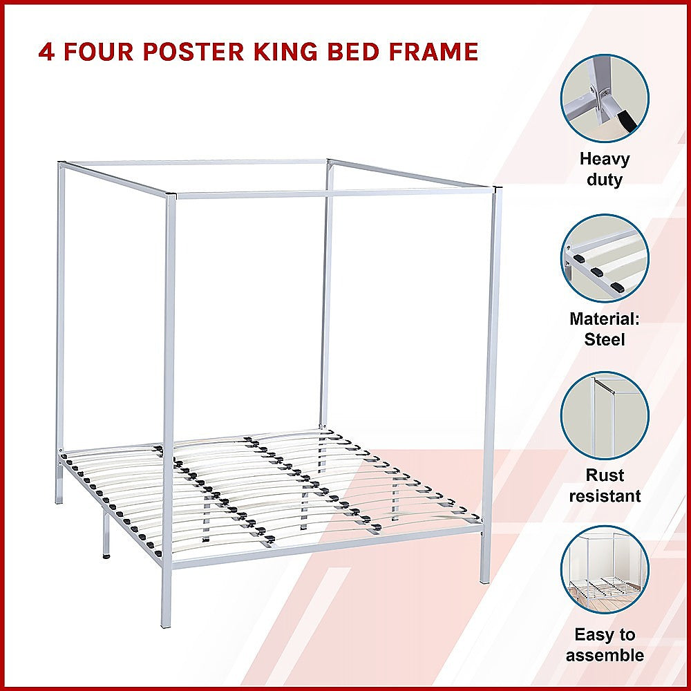 Stylish design 4 Four Poster King Bed Frame-Gold/Cream