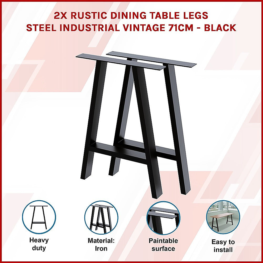 Rustic Vintage Steel Dining Table Legs (71Cm, 2X, Black)