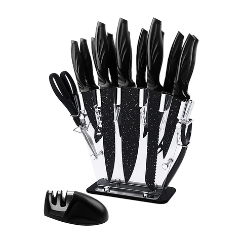 Kitchen 17 Pc Knife Set W/ Block & Sharpener Chef Bread Steak Knives