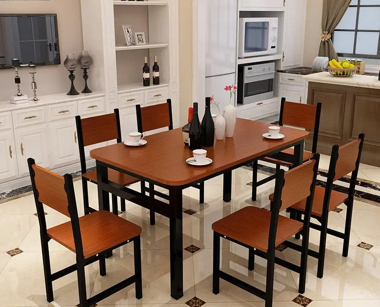 Wood & Steel Dining Set Oak & Black