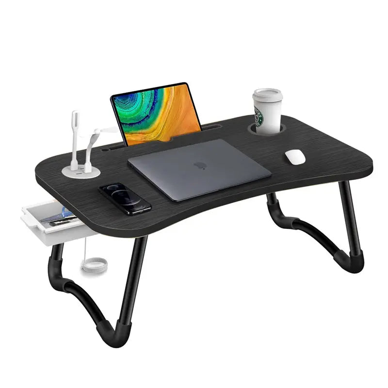 Laptop Desk Bed Table Tray Folding Breakfast Table Portable Lap Standing Desk Notebook Stand Reading Holder for Bed/Sofa Large Lap Desk with USB-Charger and Cup-Holder