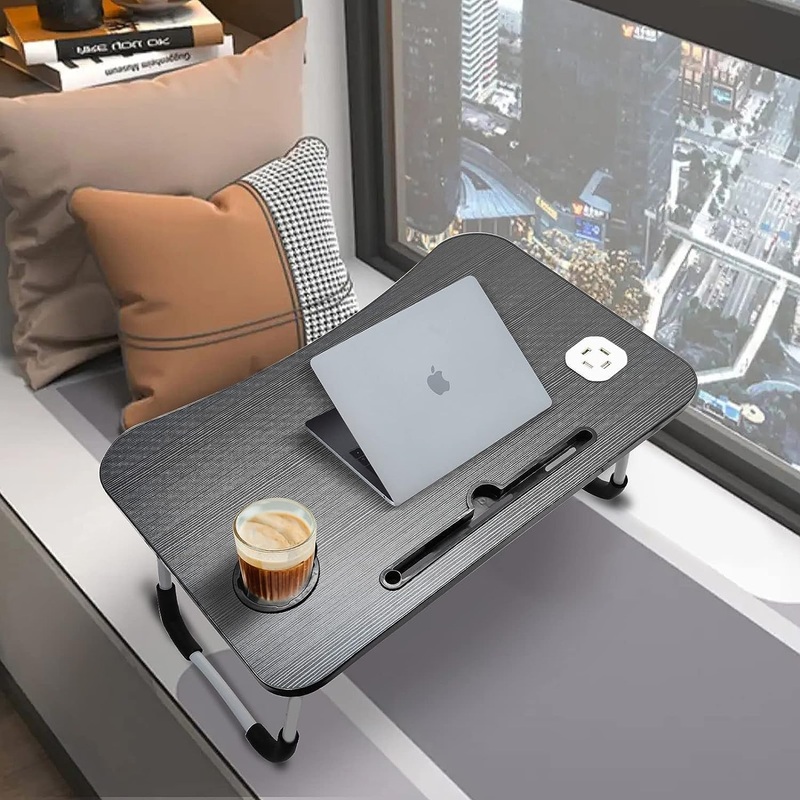 Laptop Desk Bed Table Tray Folding Breakfast Table Portable Lap Standing Desk Notebook Stand Reading Holder for Bed/Sofa Large Lap Desk with USB-Charger and Cup-Holder