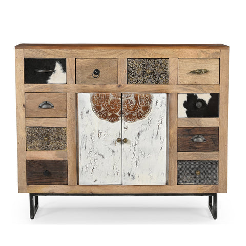 Cowhide Patchwork Chest Of Drawers