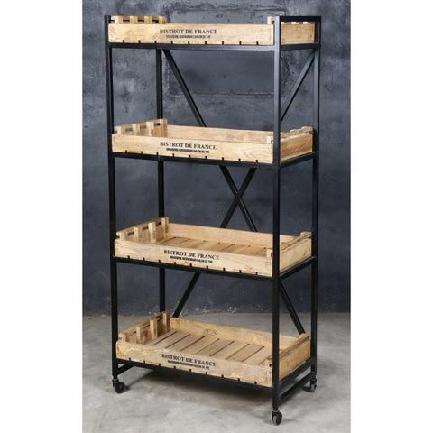 Industrial Bistrot De France Bookcase On Wheels