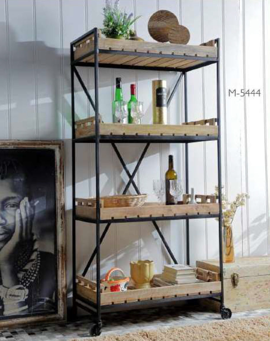 Industrial Bistrot De France Bookcase On Wheels