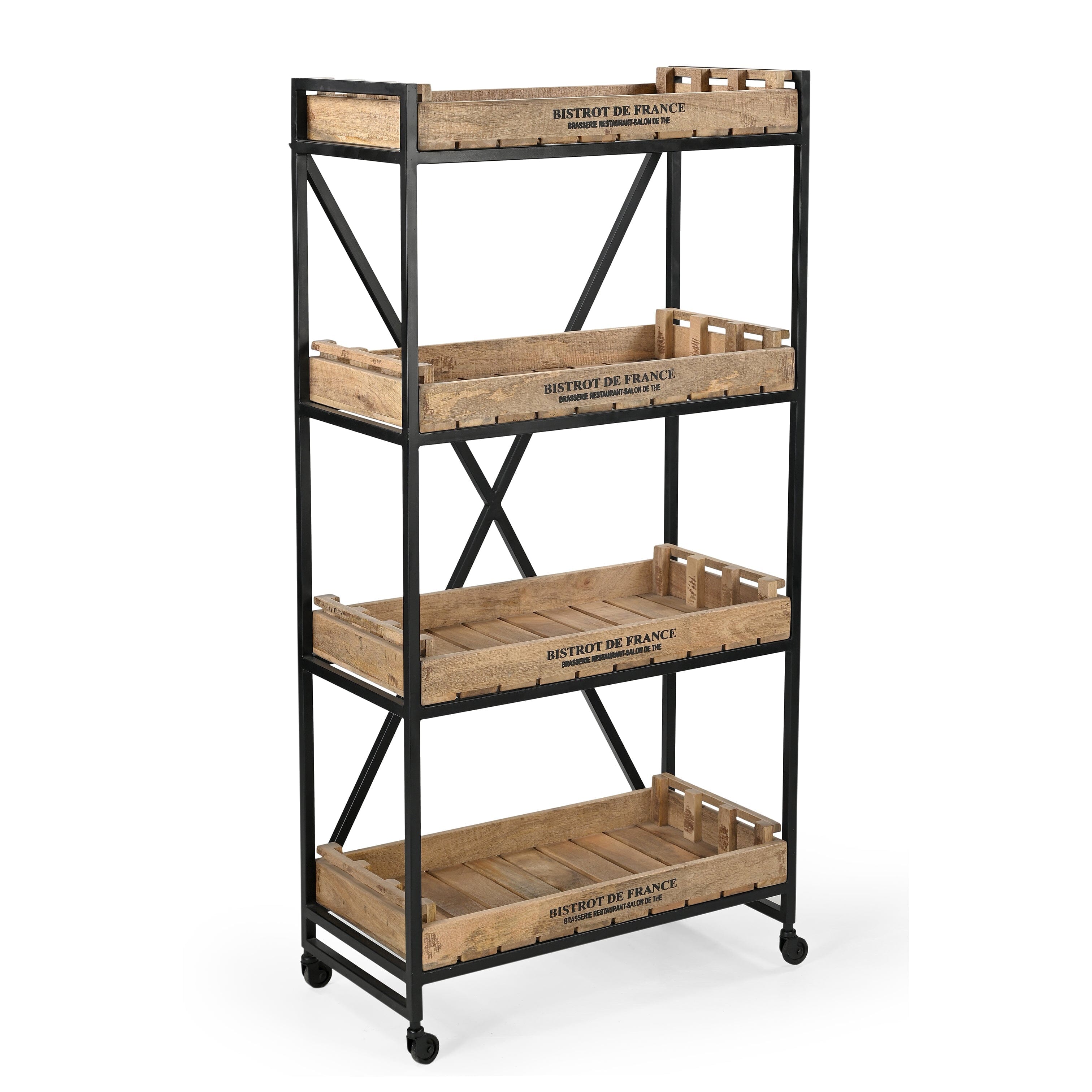 Industrial Bistrot De France Bookcase On Wheels