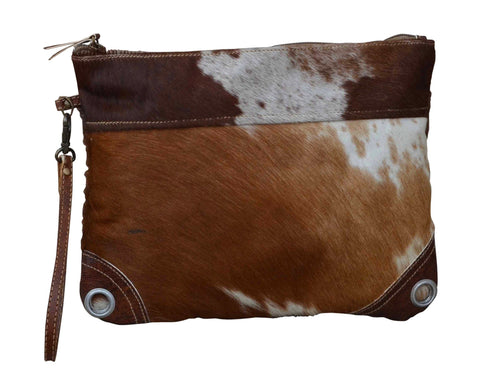 Dark Cowhide Zip Clutch Bag