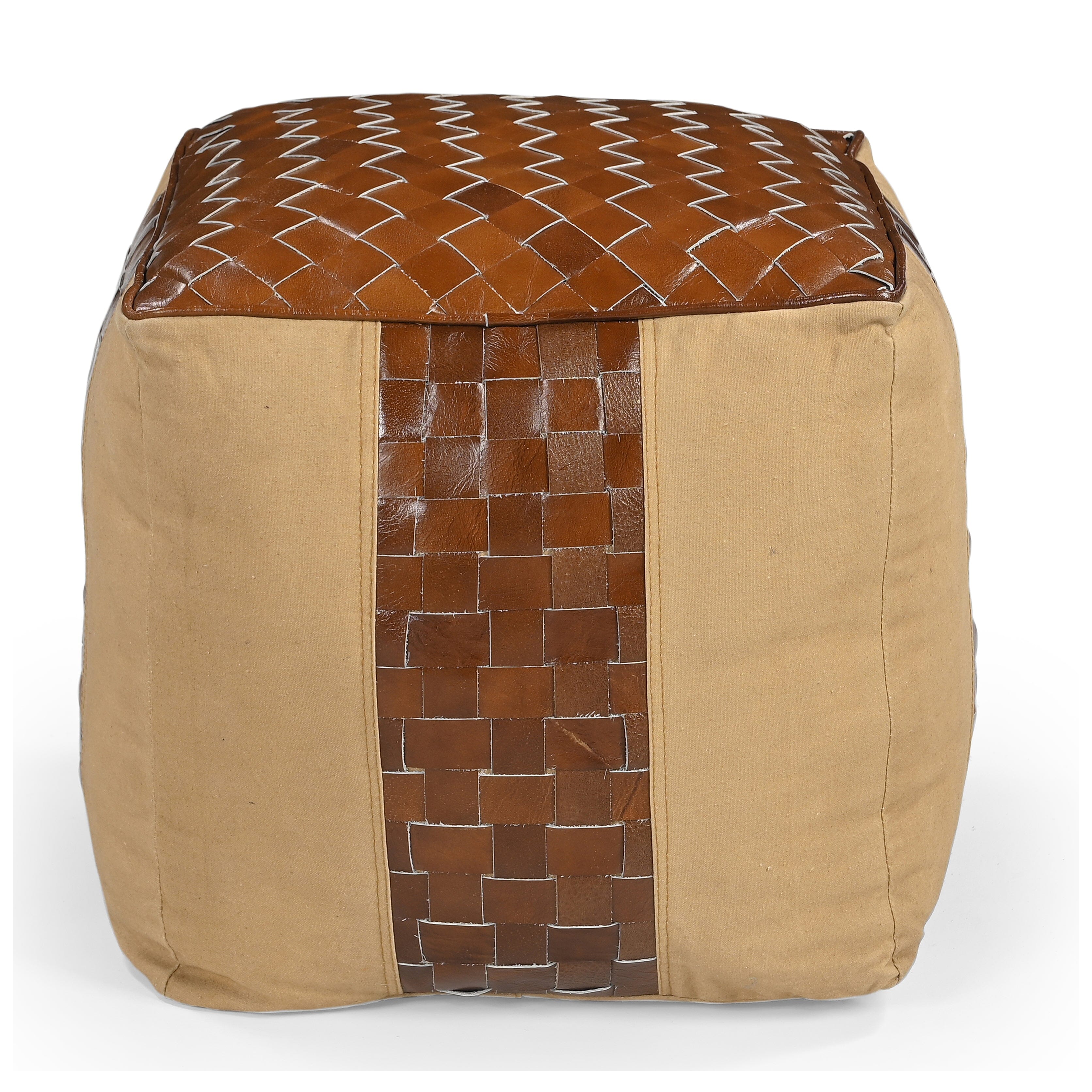 Genuine Leather And Canvas Ottoman