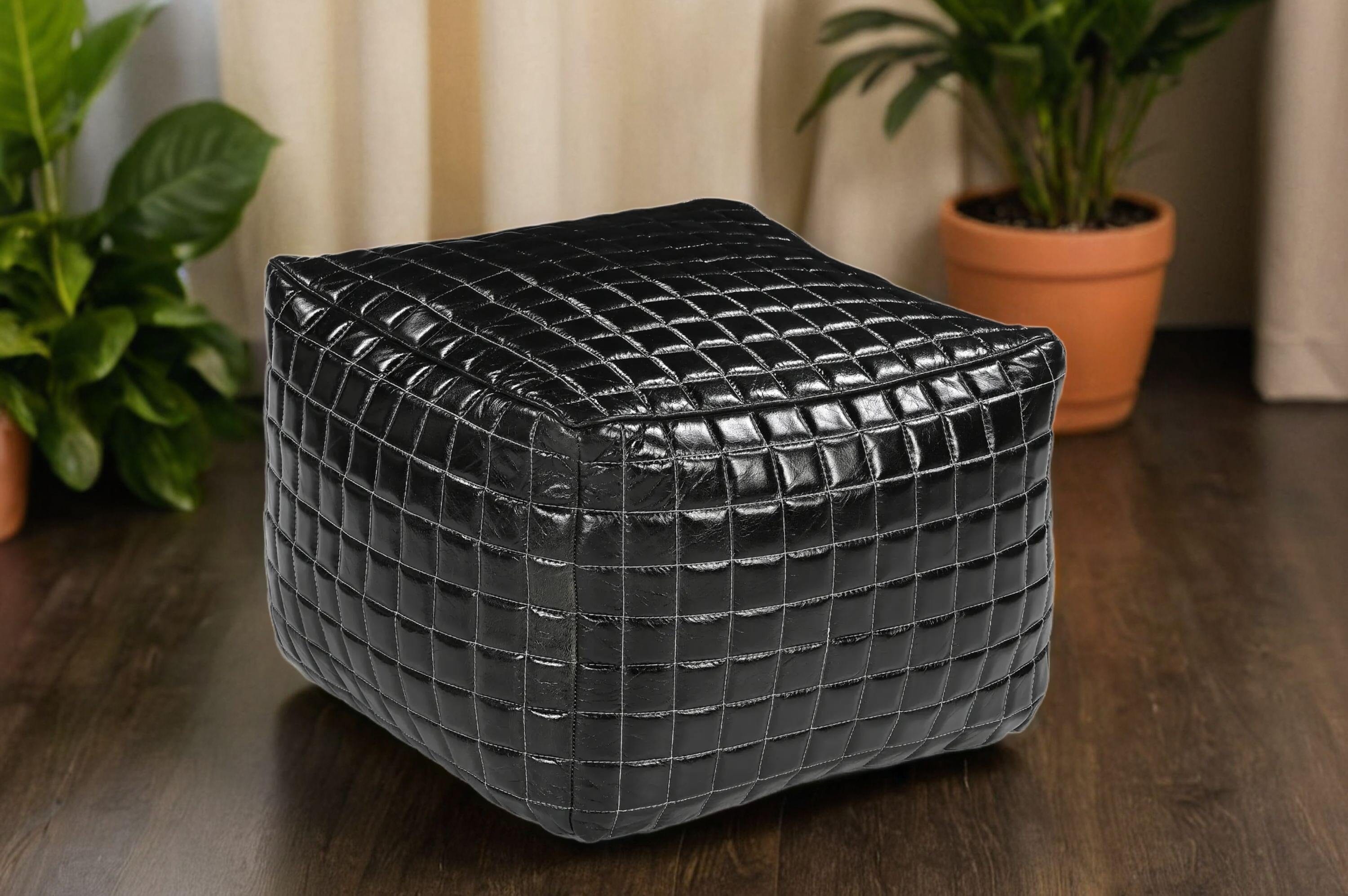 Sleek Black Leather Ottoman