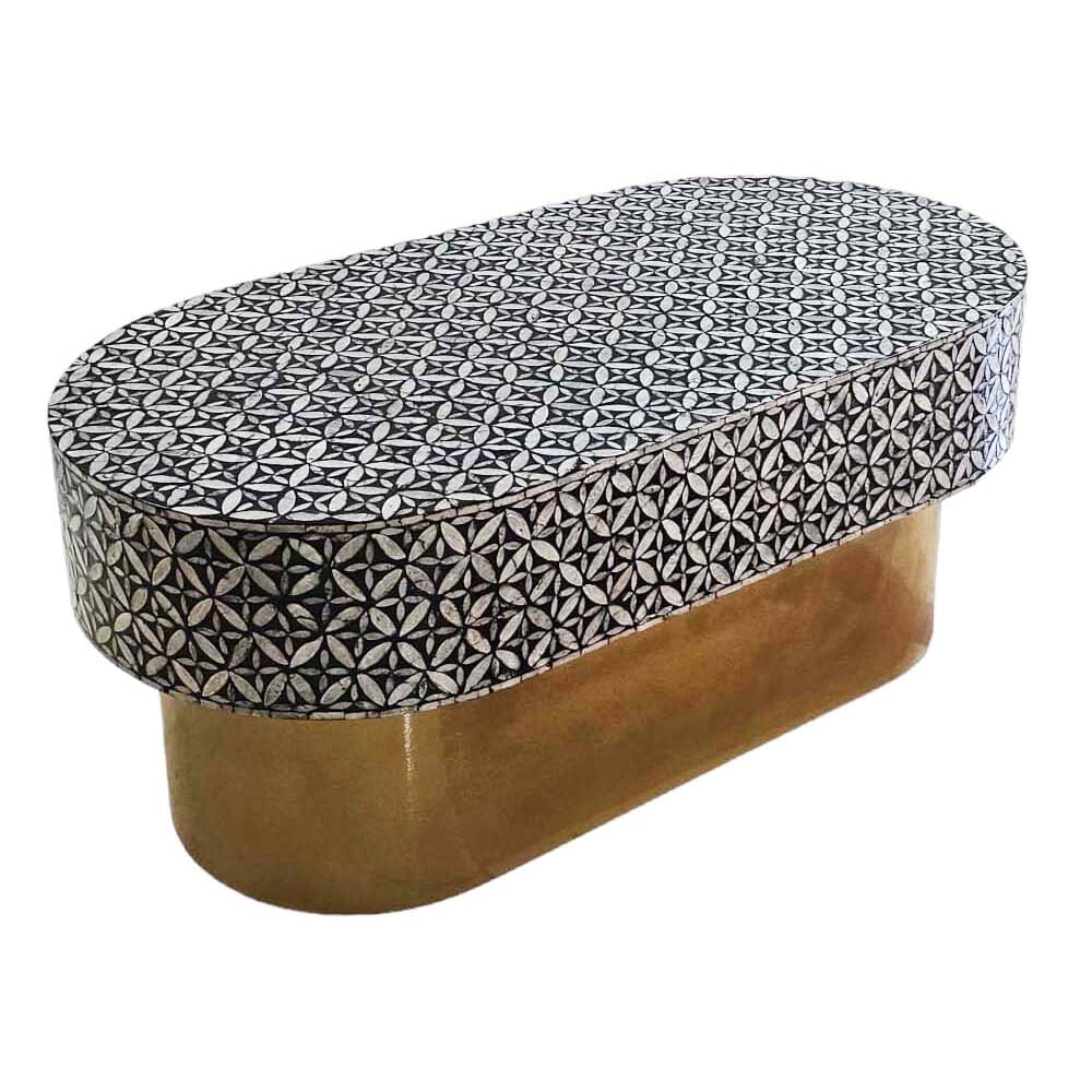 Mother Of Pearl Ebony Mosaic Oval Coffee Table