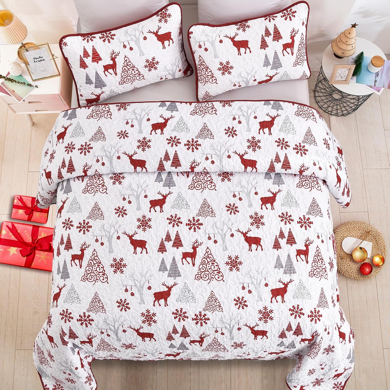 Snowflake Pattern nordic Christmas Queen Bedspread Set