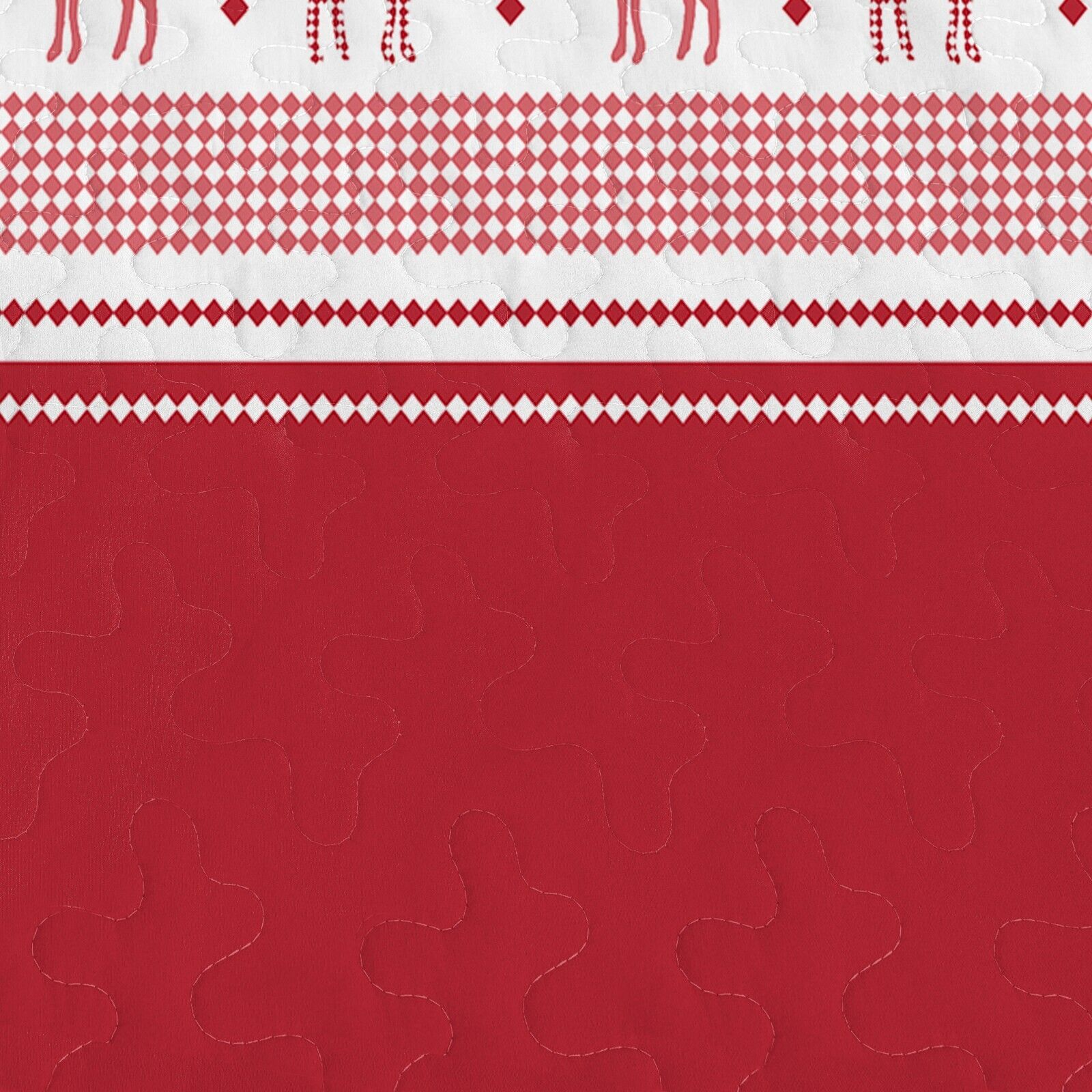 Red & white Reindeer Christmas Queen Bedspread Set