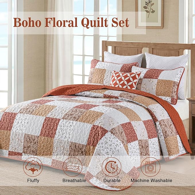 Queen Size Checkered Bedspread Set Vibrant Retro Pattern